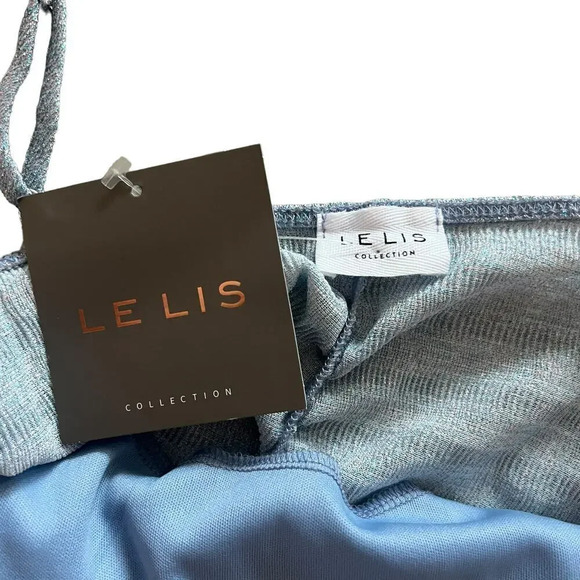 Le Lis Collection Women's Small Blue Textured Bodysuit Cami Straps Ruched Front - Picture 2 of 3